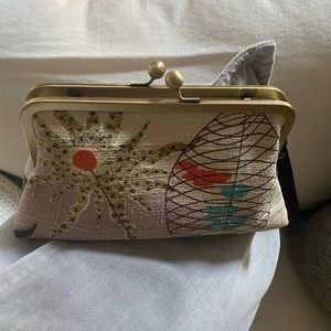 Vintage Barkcloth Clutch Wristlet Crossbody- NEW